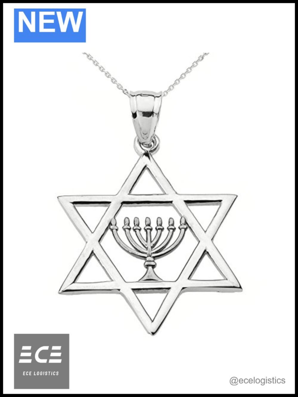 925 Sterling Silver Star of David Menorah Pendant Necklace 16in